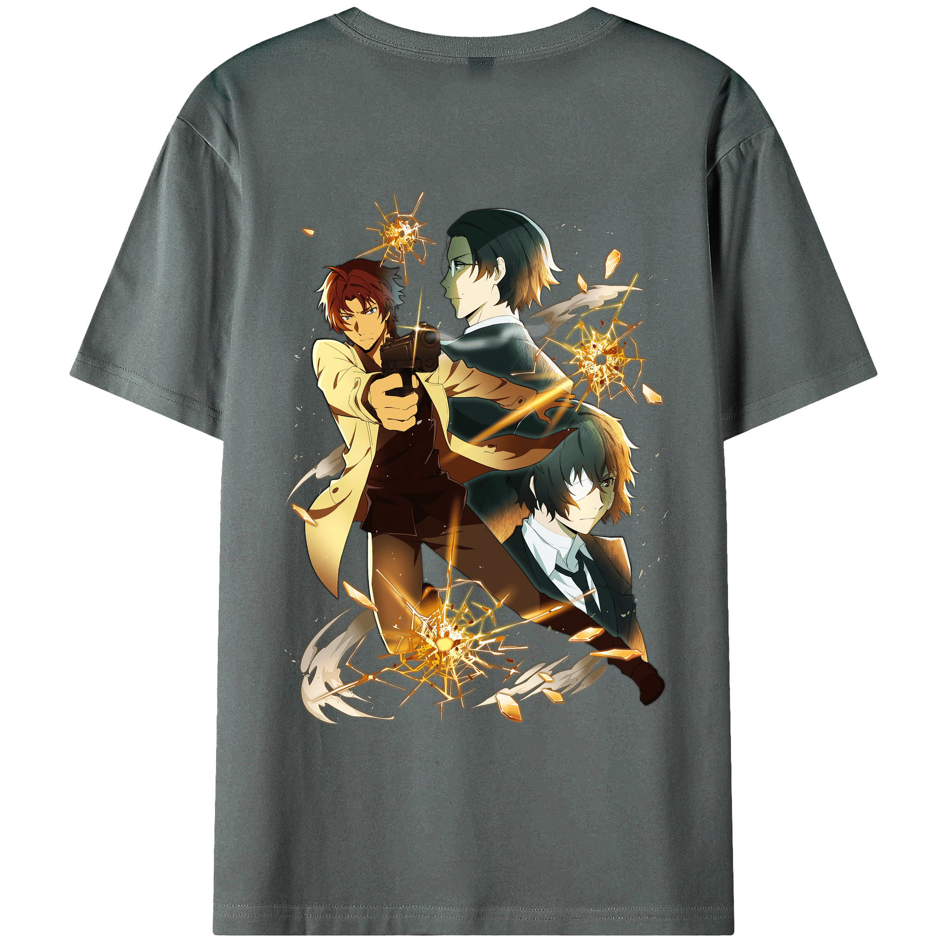 （画像用） 文豪ストレイドッグス Bungo Stray Dogs 綿100％ メンズ半袖Tシャツ（バックプリント） 通気性